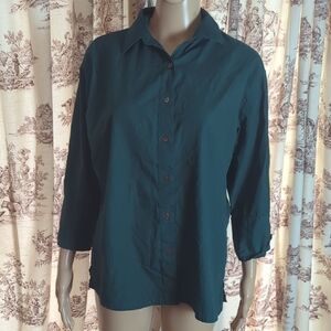 Vintage Tabi Dark Green Button-Down Shirt for Women